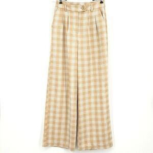 Princess Polly Archer Pants Womens Size 4 Wide Leg Beige Plaid Light Academia